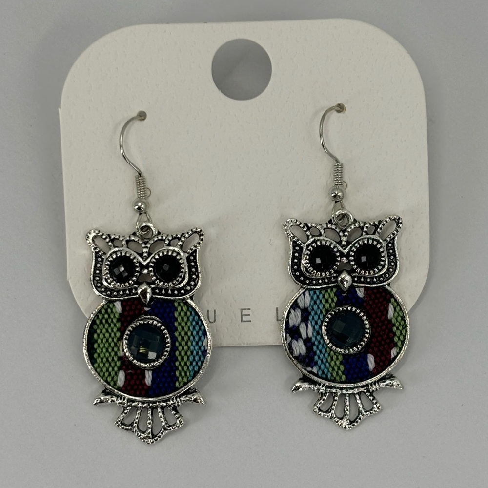NEW Silver and Colorful Owl Earrings - Picture 3 of 7
